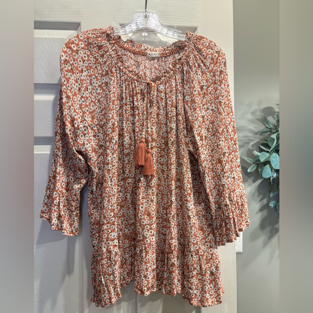 Kori Rust and White Floral Blouse